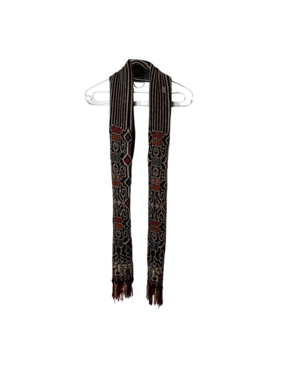 Intiwara Womens Alpaca Knit Scarf Aztec Print Brown Blue Double Layer Warm Boho - Picture 4 of 10